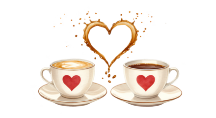 Illustration of two coffee cups forming a heart shape