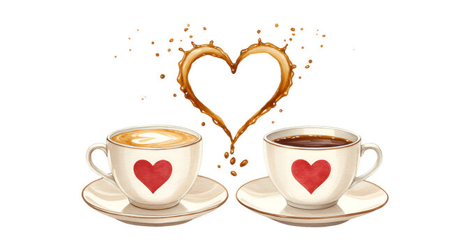 Illustration of two coffee cups forming a heart shape