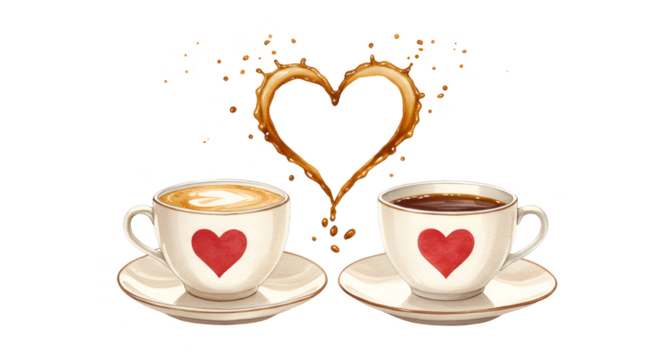 Illustration of two coffee cups forming a heart shape - Powered by Adobe