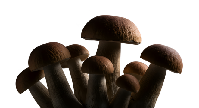 Close up of honey mushrooms with water droplets isolated on black background