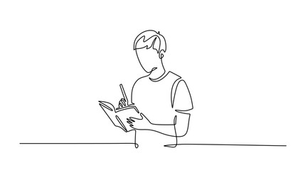Continuous Line Drawing Hand Writing in a Notebook. Education and Learning Concept.