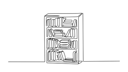 One Continuous Line Drawing of a Bookshelf Full of Books