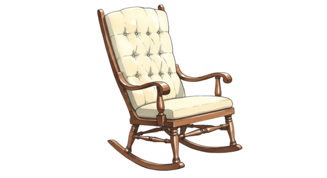 Illustration of vintage upholstered rocking chair detailed pixel art
