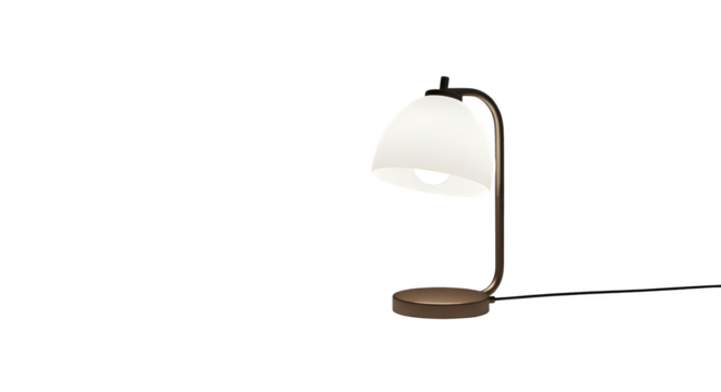 Isolated Desk Lamp with White Shade and Warm Light Bulb