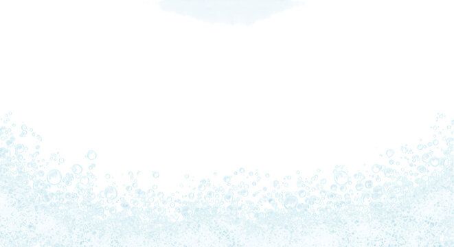 Abstract foam bubbles texture with water droplets on black background isolated on transparent background