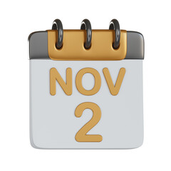 3d calendar icon with gold 2nd Day of November