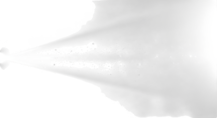 Abstract white light beam with sparkling particle effects isolated on transparent background