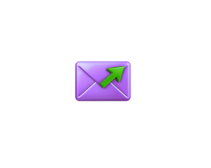 Purple envelope with green arrow icon isolated on transparent background