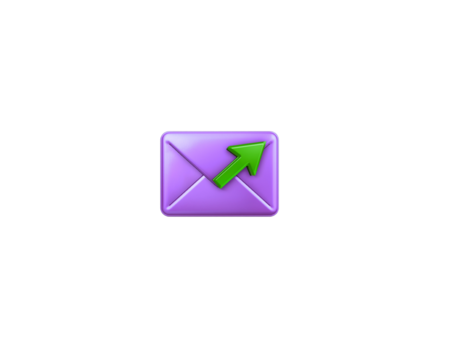 Purple envelope with green arrow icon isolated on transparent background