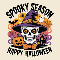 Vintage Spooky Pumpkin Face Halloween Illustration