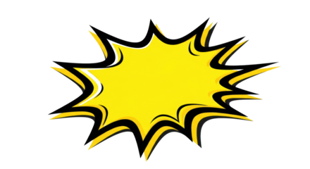 Bright yellow comic style explosion shape illustration for messages and announcements isolated on transparent background
