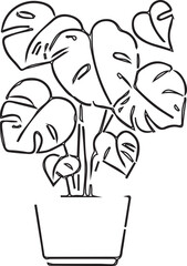 Vector illustration of a green potted plant with leaves and a flower, symbolizing spring growth and nature's life cycle