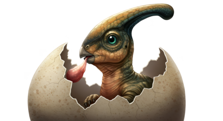 Illustration Realistic Dinosaur Hatching from Egg Transparent Background