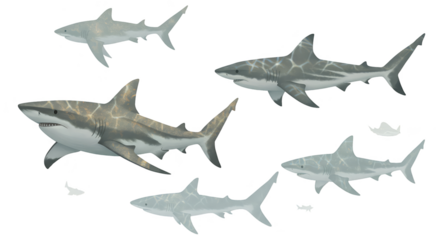 Illustration Realistic Sharks Various Sizes Transparent Background