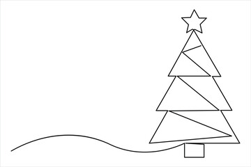 Christmas tree continuous one line art drawing of single line vector illustration