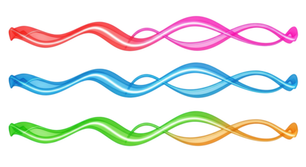 Collection of colorful wavy light streaks in red blue green and pink isolated on transparent background