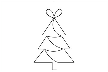 Christmas tree continuous one line art drawing of single line vector illustration