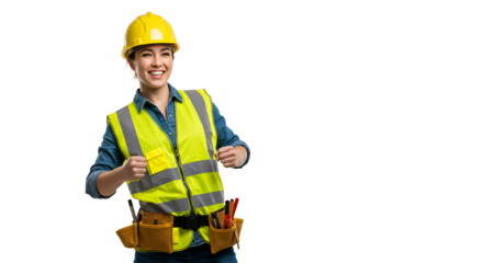 Isolated Female Construction Worker Smiling in Yellow Vest