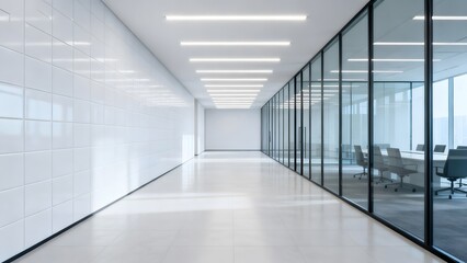 Fototapeta premium Modern office corridor with glass walls
