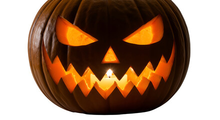 Fototapeta premium Illustration Scary Jack O Lantern Pumpkin Glowing Orange Light Isolated