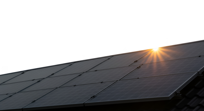 Illustration Solar Panels on Rooftop Sunlight Shining Transparent Background
