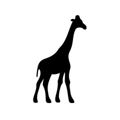 Fototapeta premium Black silhouette of a giraffe standing against a stark white background image