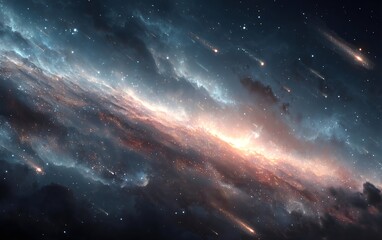 Enchanting nebula with stars in the sky against a space background with glowing dust streaks