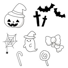 ハロウィンのモノクロイラスト