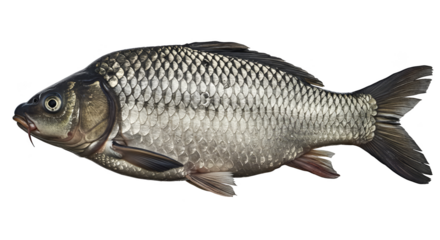 Isolated Freshwater Fish with Silver Scales Realistic Photo