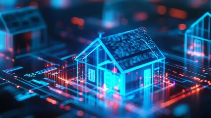 Digital house blueprint representing smart home technology connections - Powered by Adobe