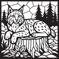 Lynx Resting Mosaic - Mosaic Lynx Silhouette, Mosaic Woodland Animals clipart, Lynx graphic design, Mosaic forest Lynx sublimation 
