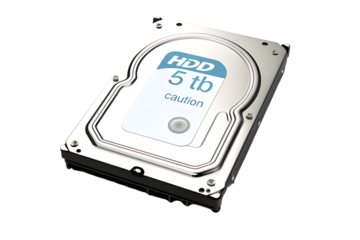 Modern western digital 5 terabyte hard disk drive with blue label and silver casing on black background