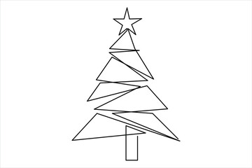 Christmas tree continuous one line art drawing of single line vector illustration