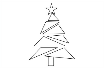 Christmas tree continuous one line art drawing of single line vector illustration