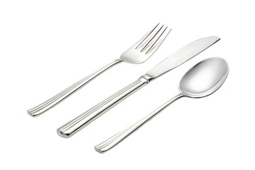 Elegant polished silverware set including a fork knife and spoon arranged diagonally on a black background