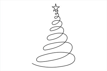 Christmas tree continuous one line art drawing of single line vector illustration