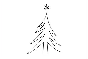 Christmas tree continuous one line art drawing of single line vector illustration