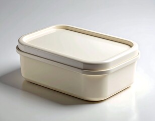 Minimalist ivory lunch box mockup with rounded edges, perfect for food packaging branding, product design, and presentation.