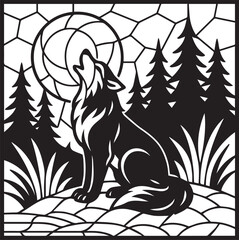 Fototapeta premium Wolf Howling at Moon Mosaic - Mosaic Wolf Silhouette, Mosaic Woodland Animals clipart, Wolf graphic design, Mosaic forest Wolf sublimation 