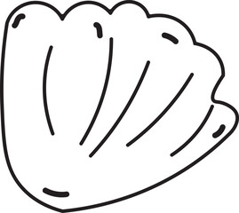Simple vector line art doodle illustration of a ribbed clam or scallop seashell. Minimalist drawing perfect for sea, beach, ocean, summer, and marine life themes. Black outline on white.