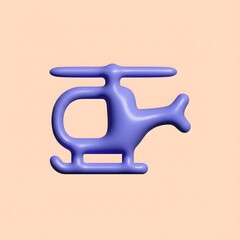 Obraz premium A 3D rendering of a purple helicopter icon against a light peach background, symbolizing air travel and transportation