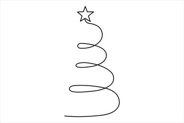 Christmas tree continuous one line art drawing of single line vector illustration
