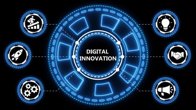 Digital innovation business strategy technology startup concept on black background