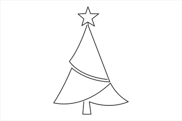 Christmas tree continuous one line art drawing of single line vector illustration