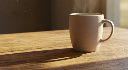 Realistic Ceramic Coffee Mug Mockup on Rustic Table