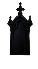 Isolated gothic tombstone with cross and arched window dark gothic monument
