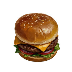 Isolated Gourmet Hamburger Photo With Sesame Seed Bun