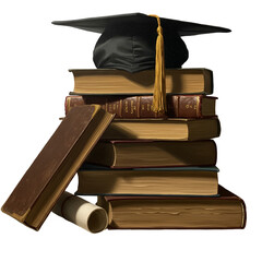 Isolated Graduation Cap On Stacked Books PNG Transparent Background