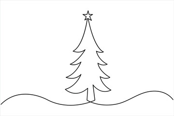Christmas tree continuous one line art drawing of single line vector illustration