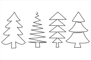 Christmas tree continuous one line art drawing of single line vector illustration